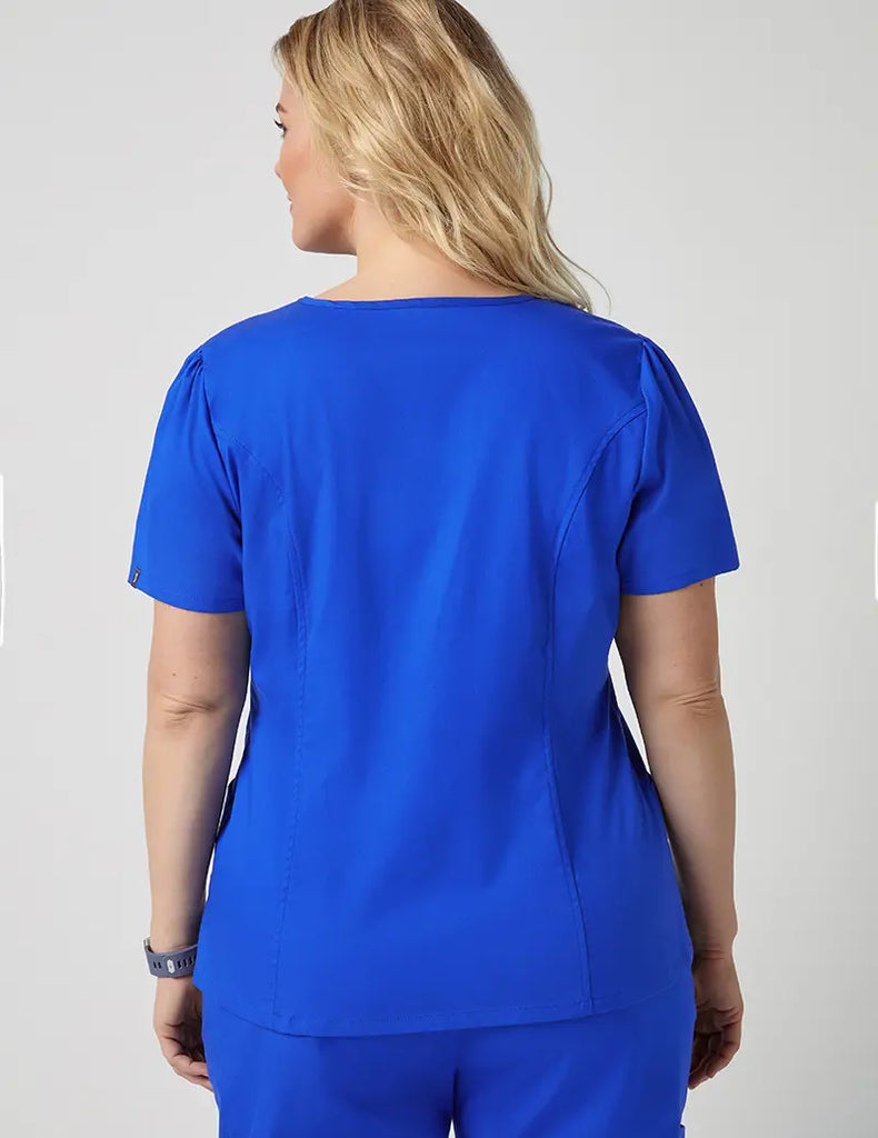 Jaanuu Scrubs Women's Mock Wrap Neck Top Royal Blue | scrub-supply.com