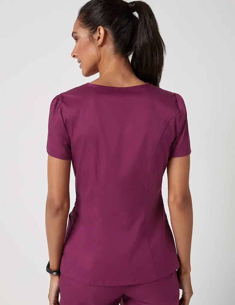 Jaanuu Scrubs Women's Mock Wrap Neck Top Wine | scrub-supply.com