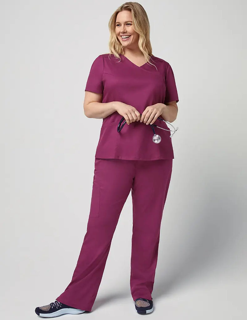 Jaanuu Scrubs Women's Mock Wrap Neck Top Wine | scrub-supply.com