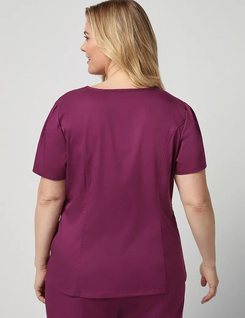 Jaanuu Scrubs Women's Mock Wrap Neck Top Wine | scrub-supply.com