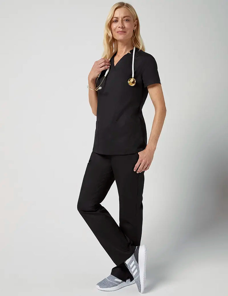 Jaanuu Scrubs Women's Relaxed V-Neck Top Black | scrub-supply.com