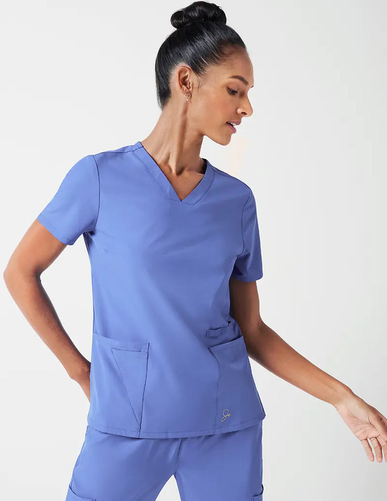 Jaanuu Scrubs Women's Vital V-Neck Top Ceil Blue | scrub-supply.com