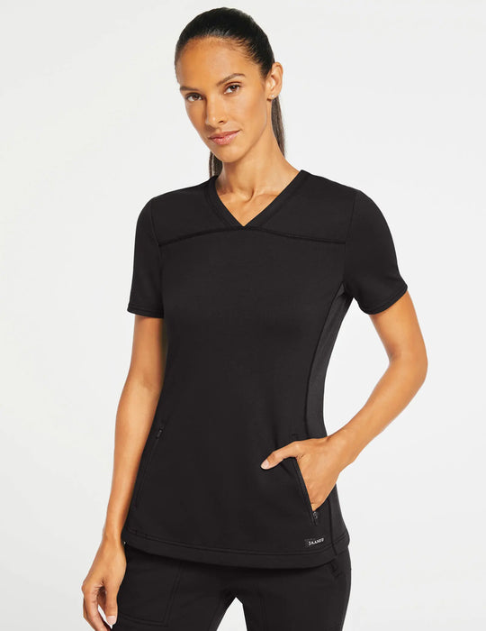 Jaanuu Scrubs Women's 2-Pocket Side-Rib Scrub Top Black | scrub-supply.com