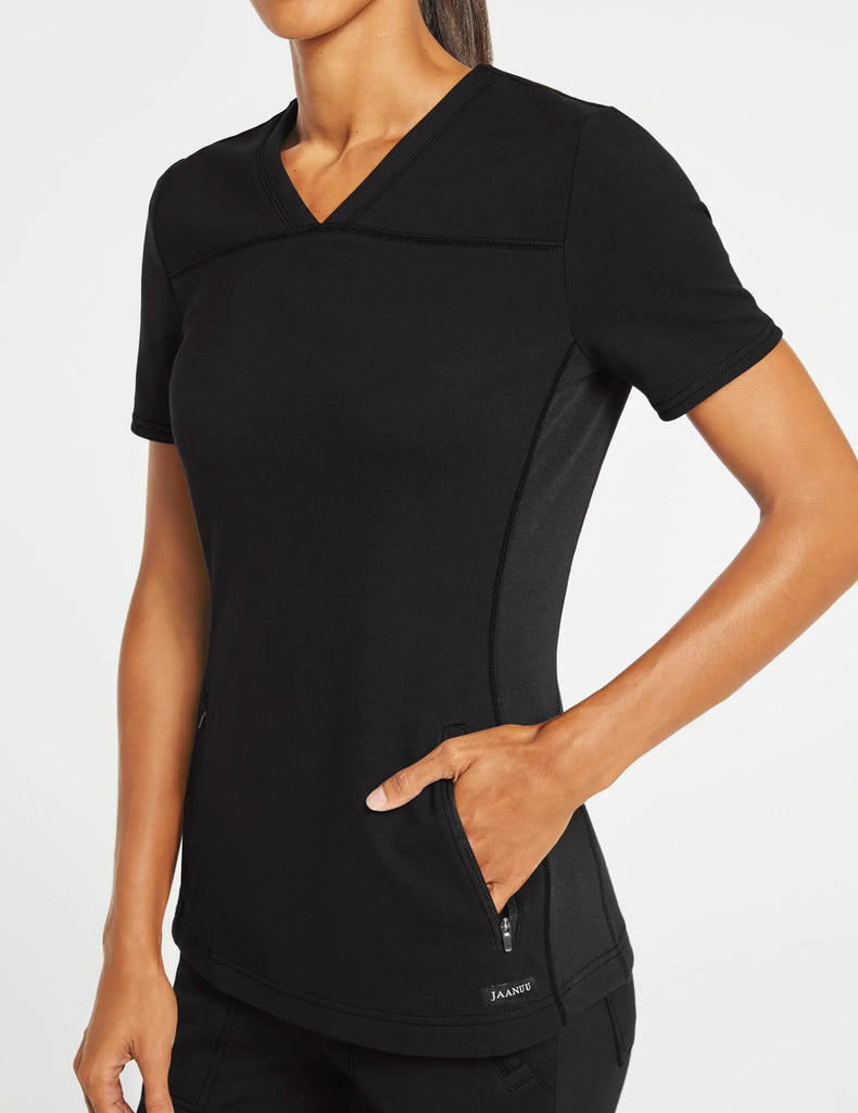 Jaanuu Scrubs Women's 2-Pocket Side-Rib Scrub Top Black | scrub-supply.com