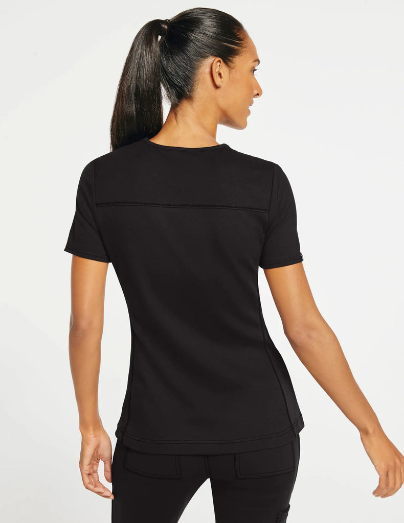 Jaanuu Scrubs Women's 2-Pocket Side-Rib Scrub Top Black | scrub-supply.com