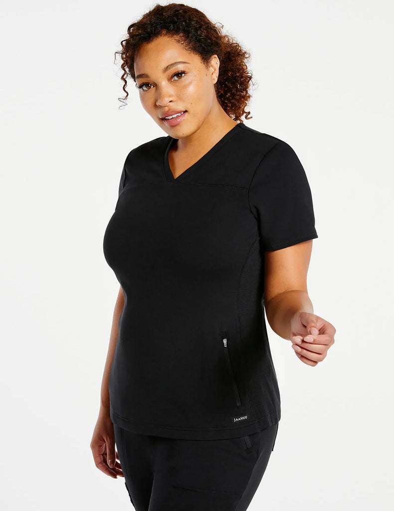 Jaanuu Scrubs Women's 2-Pocket Side-Rib Scrub Top Black | scrub-supply.com