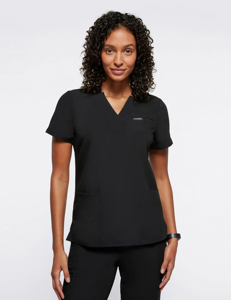 Jaanuu Scrubs Women's 3-Pocket Scrub Top Black | scrub-supply.com