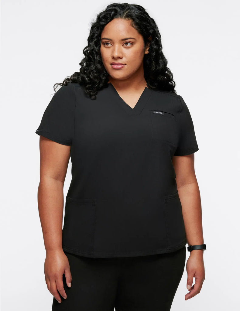 Jaanuu Scrubs Women's 3-Pocket Scrub Top Black | scrub-supply.com