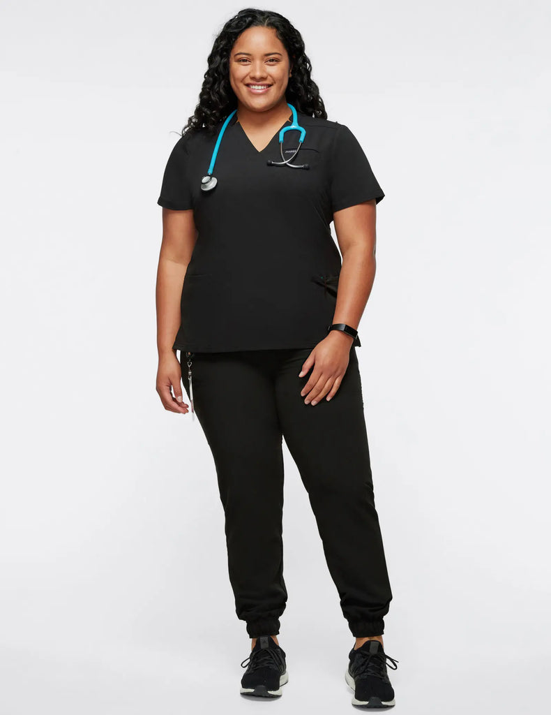 Jaanuu Scrubs Women's 3-Pocket Scrub Top Black | scrub-supply.com