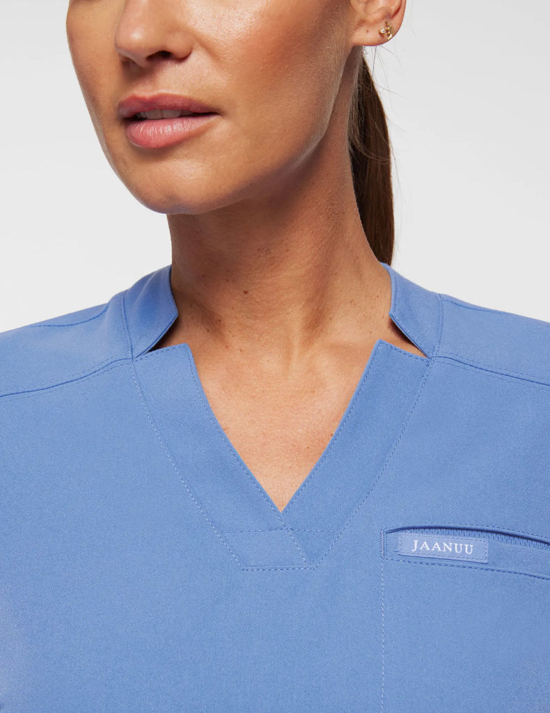 Jaanuu Scrubs Women's 3-Pocket Scrub Top Ceil Blue | scrub-supply.com