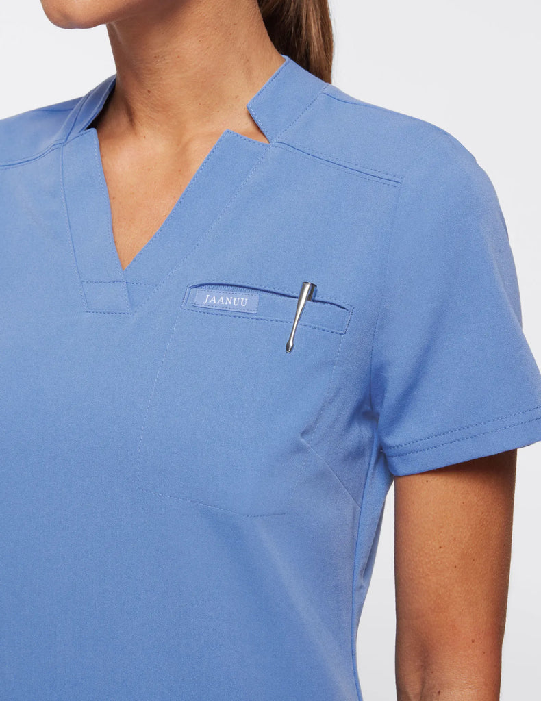 Jaanuu Scrubs Women's 3-Pocket Scrub Top Ceil Blue | scrub-supply.com