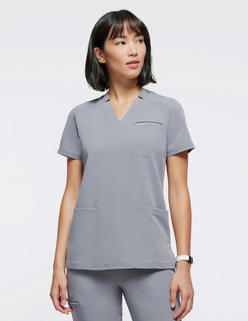 Jaanuu Scrubs Women's 3-Pocket Scrub Top Gray | scrub-supply.com