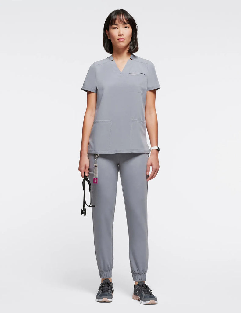 Jaanuu Scrubs Women's 3-Pocket Scrub Top Gray | scrub-supply.com