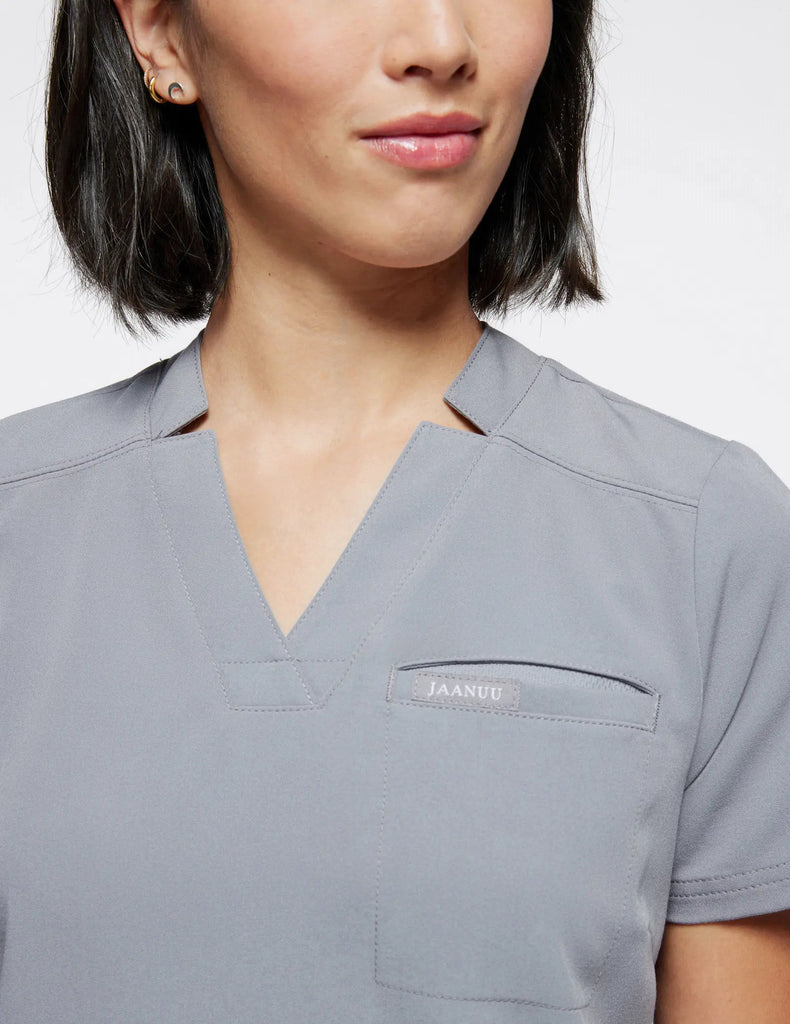 Jaanuu Scrubs Women's 3-Pocket Scrub Top Gray | scrub-supply.com