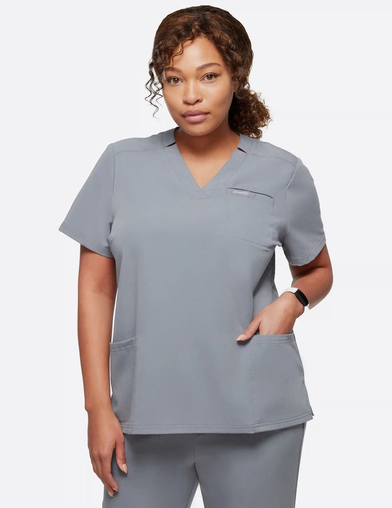 Jaanuu Scrubs Women's 3-Pocket Scrub Top Gray | scrub-supply.com