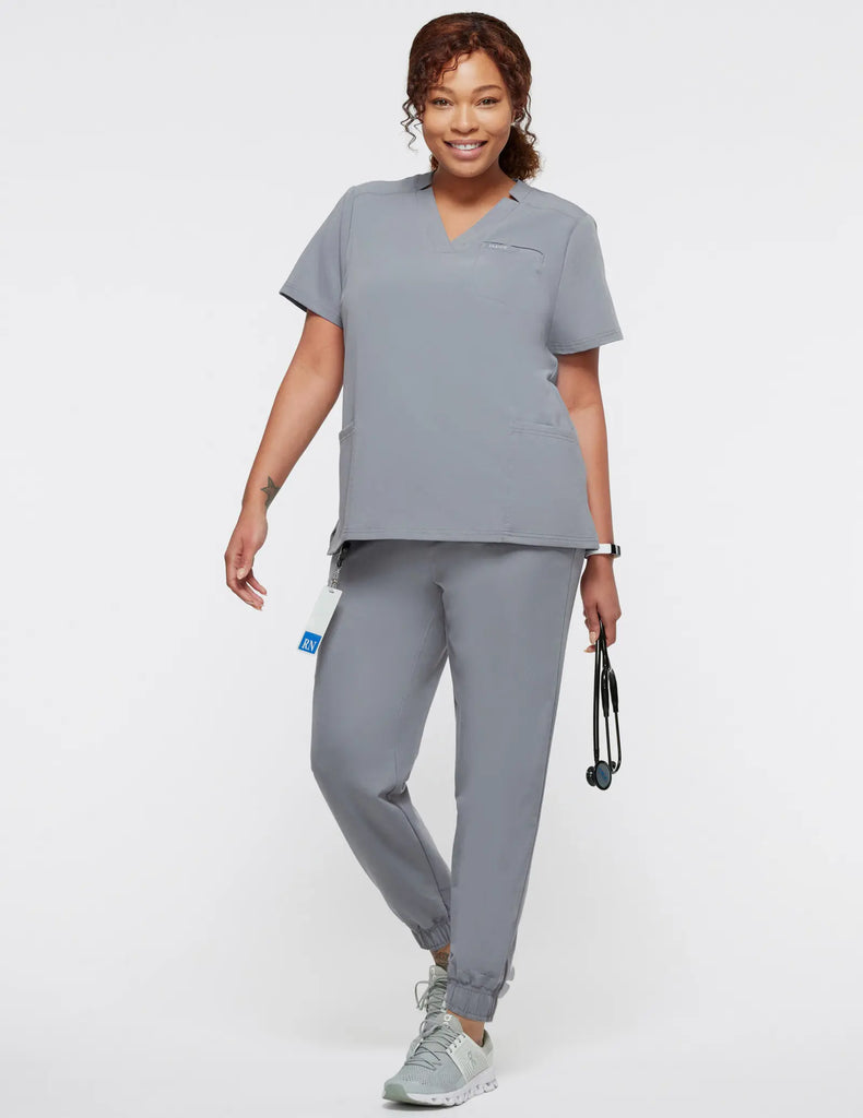 Jaanuu Scrubs Women's 3-Pocket Scrub Top Gray | scrub-supply.com