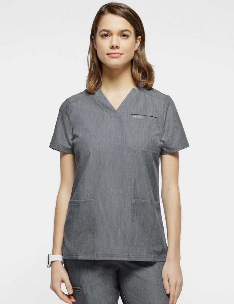 Jaanuu Scrubs Women's 3-Pocket Scrub Top Heather Gray | scrub-supply.com