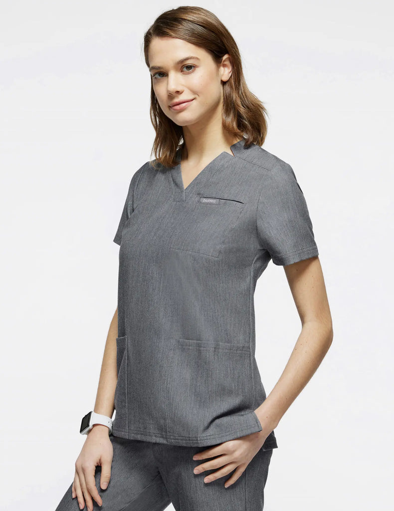 Jaanuu Scrubs Women's 3-Pocket Scrub Top Heather Gray | scrub-supply.com