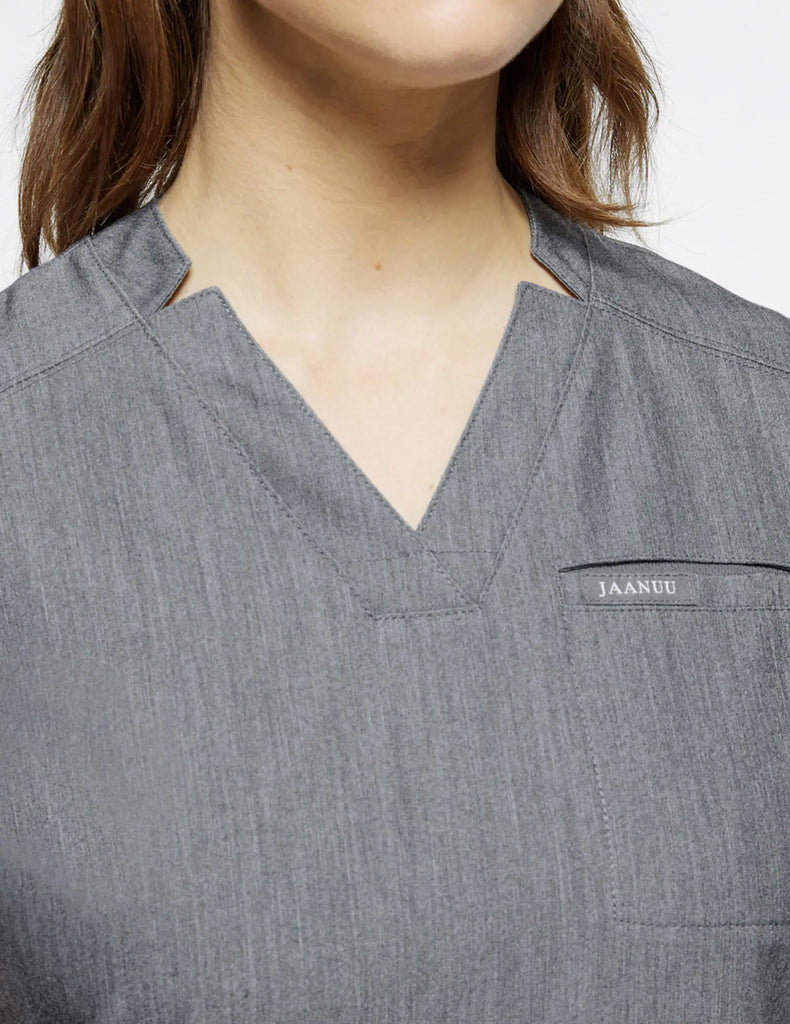 Jaanuu Scrubs Women's 3-Pocket Scrub Top Heather Gray | scrub-supply.com