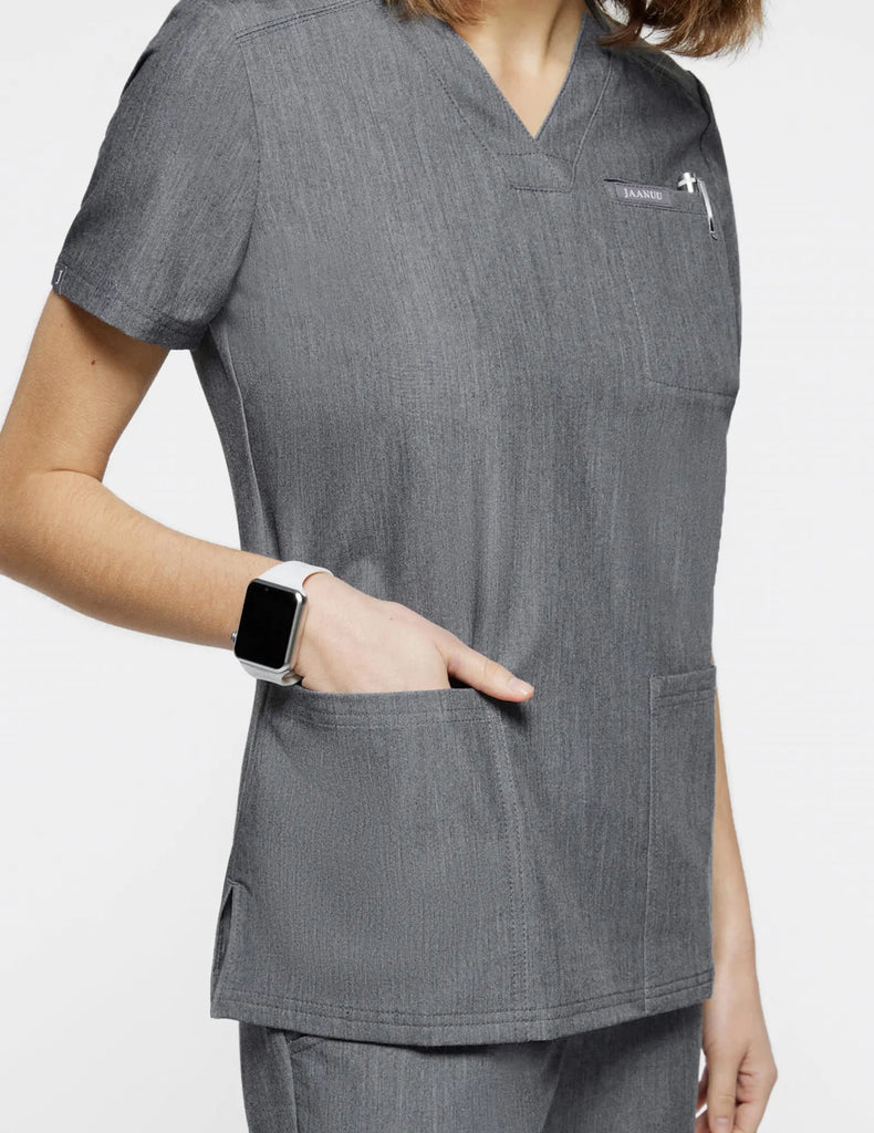 Jaanuu Scrubs Women's 3-Pocket Scrub Top Heather Gray | scrub-supply.com