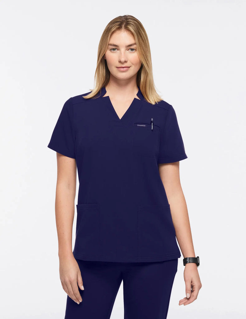 Jaanuu Scrubs Women's 3-Pocket Scrub Top Navy | scrub-supply.com