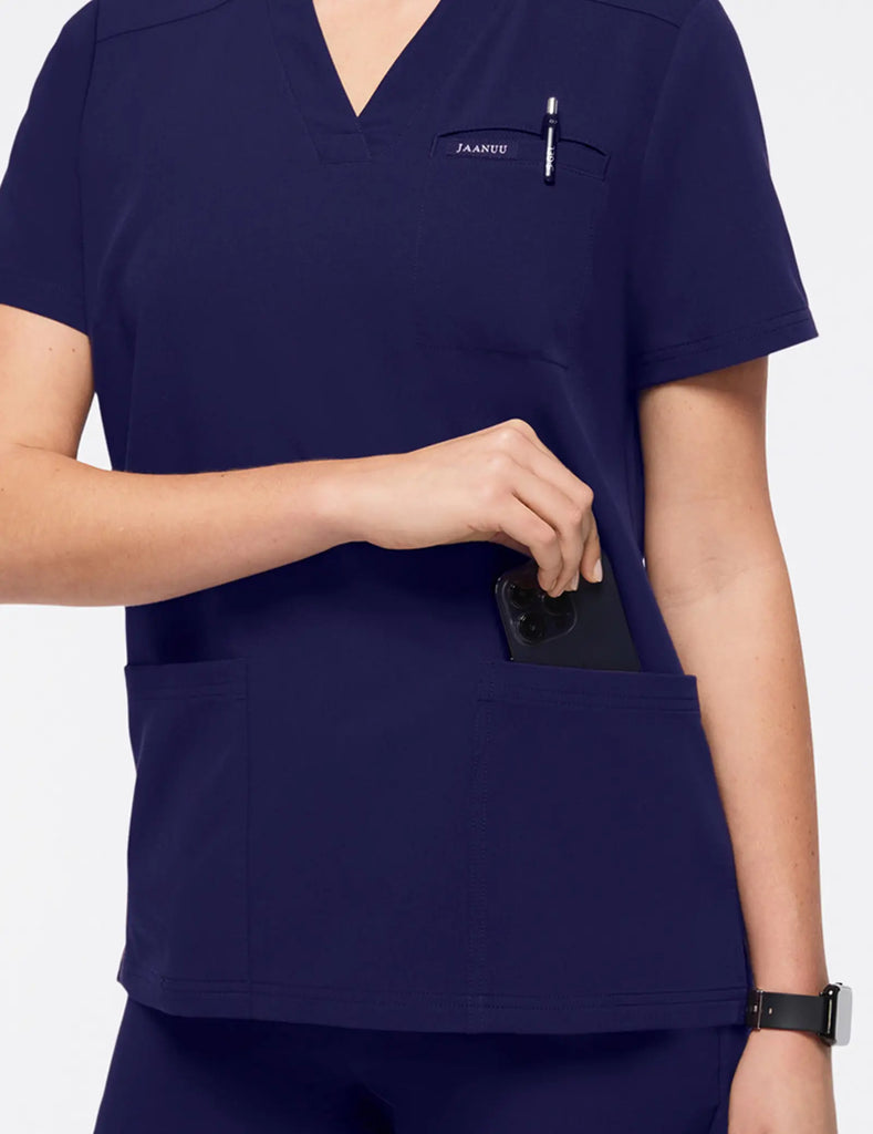 Jaanuu Scrubs Women's 3-Pocket Scrub Top Navy | scrub-supply.com