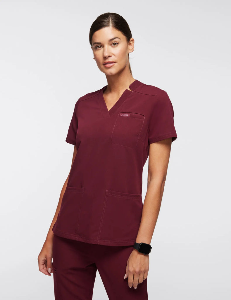 Jaanuu Scrubs Women's 3-Pocket Scrub Top Wine | scrub-supply.com