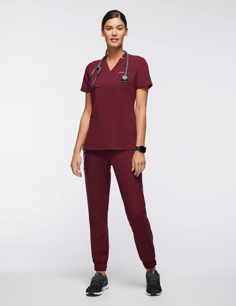 Jaanuu Scrubs Women's 3-Pocket Scrub Top Wine | scrub-supply.com