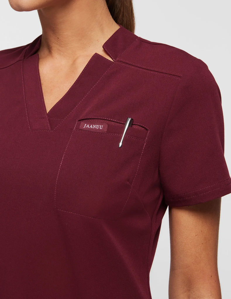 Jaanuu Scrubs Women's 3-Pocket Scrub Top Wine | scrub-supply.com