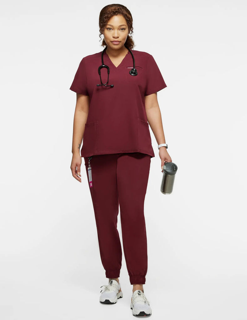 Jaanuu Scrubs Women's 3-Pocket Scrub Top Wine | scrub-supply.com