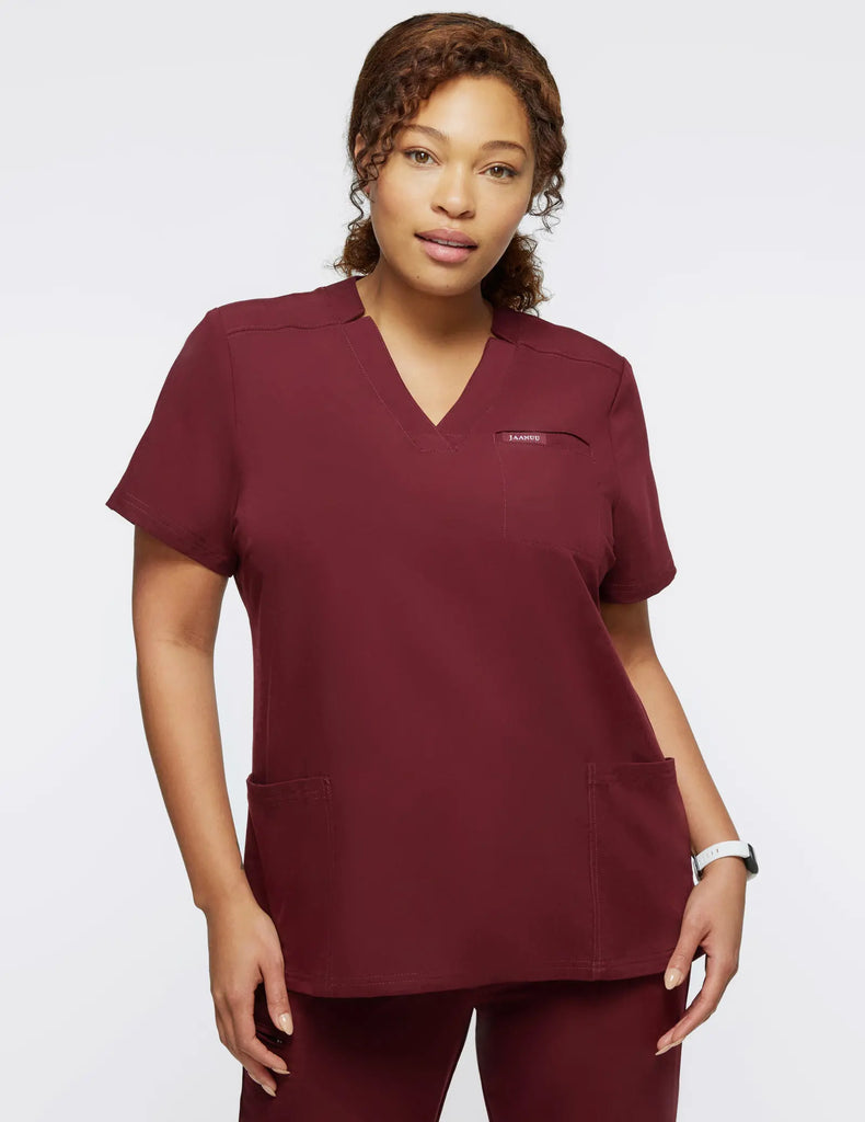 Jaanuu Scrubs Women's 3-Pocket Scrub Top Wine | scrub-supply.com