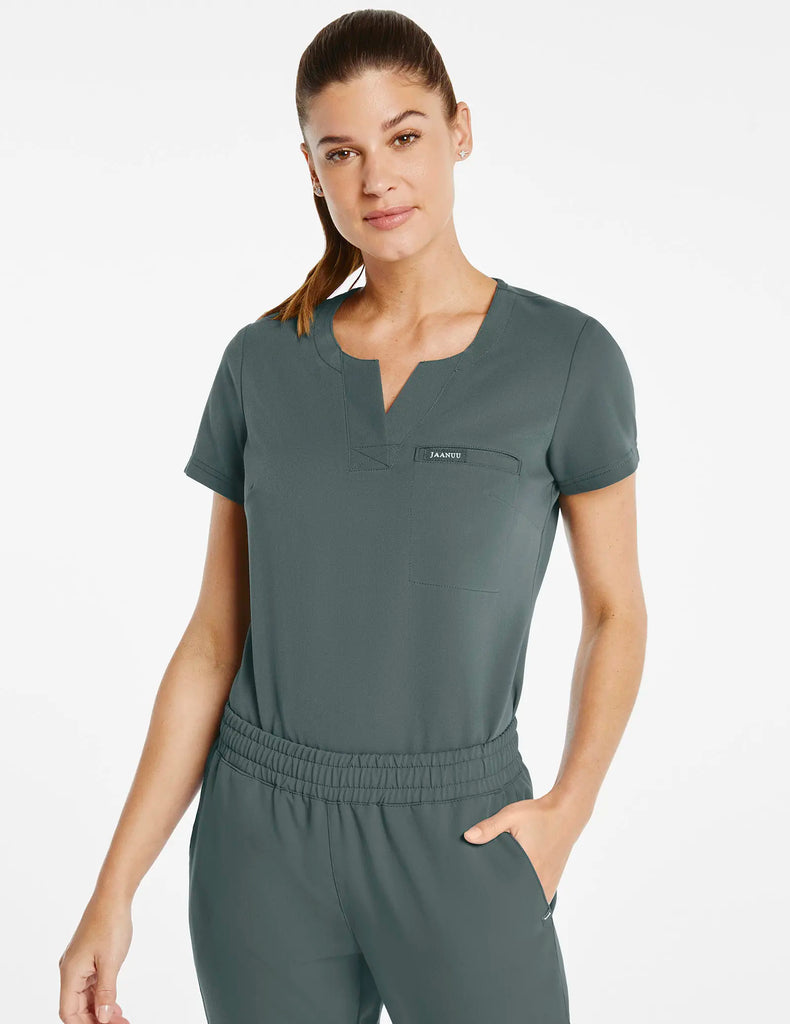 Jaanuu Scrubs Women's 1-Pocket Tuck-In Scrub Top Alpine Green | scrub-supply.com