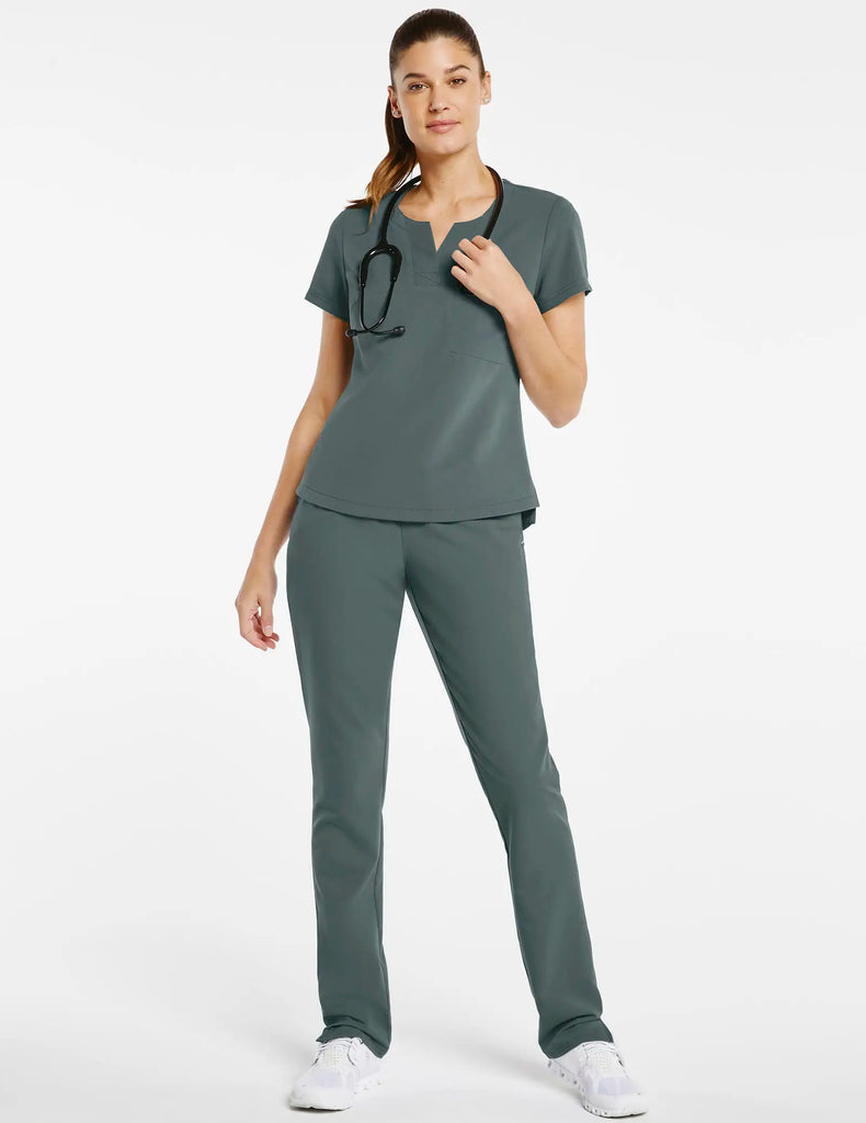 Jaanuu Scrubs Women's 1-Pocket Tuck-In Scrub Top Alpine Green | scrub-supply.com