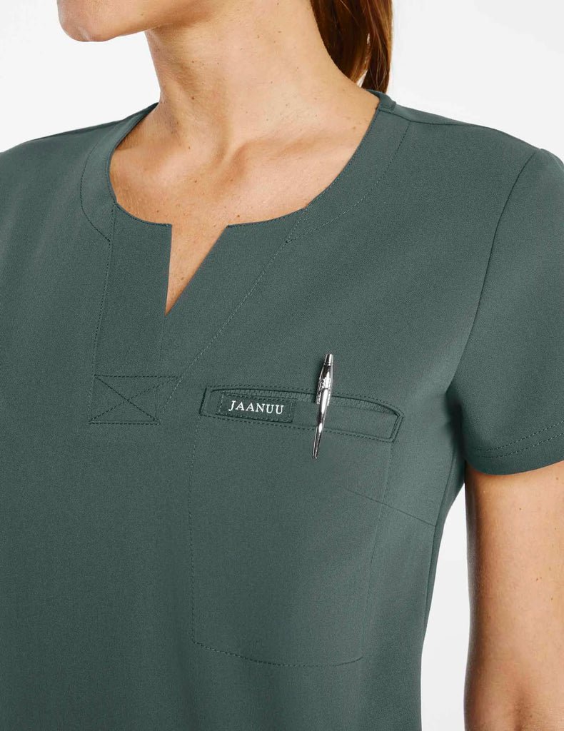 Jaanuu Scrubs Women's 1-Pocket Tuck-In Scrub Top Alpine Green | scrub-supply.com