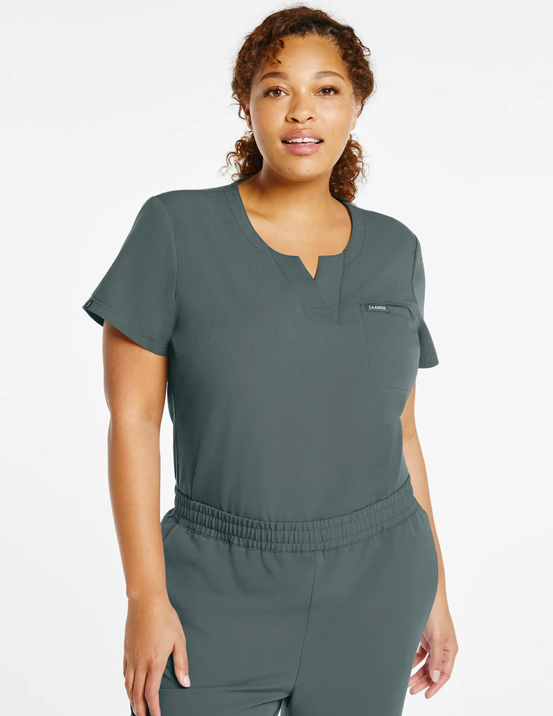 Jaanuu Scrubs Women's 1-Pocket Tuck-In Scrub Top Alpine Green | scrub-supply.com