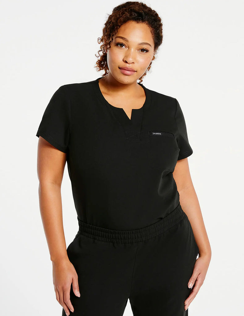 Jaanuu Scrubs Women's 1-Pocket Tuck-In Scrub Top Black | scrub-supply.com