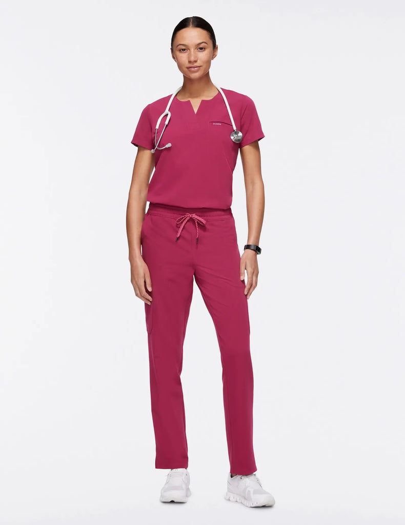 Jaanuu Scrubs Women's 1-Pocket Tuck-In Scrub Top Deep Fuchsia | scrub-supply.com