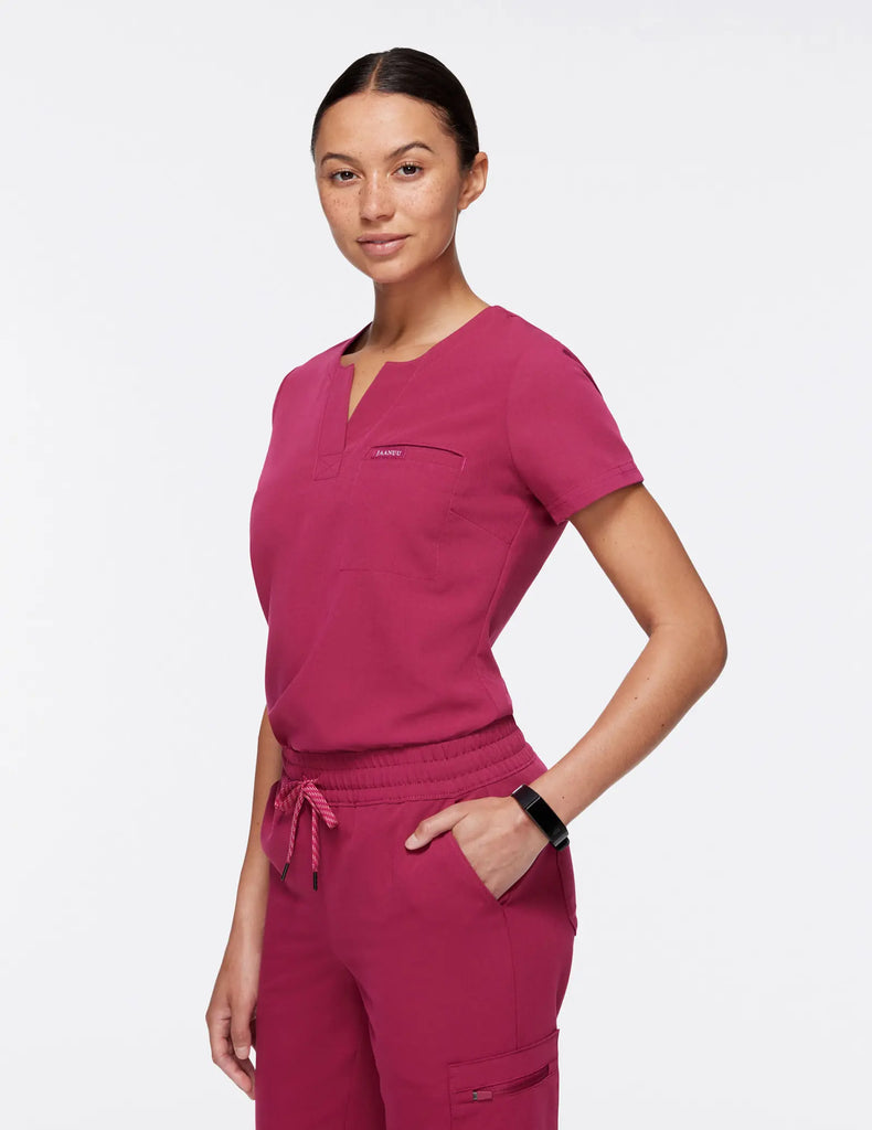 Jaanuu Scrubs Women's 1-Pocket Tuck-In Scrub Top Deep Fuchsia | scrub-supply.com