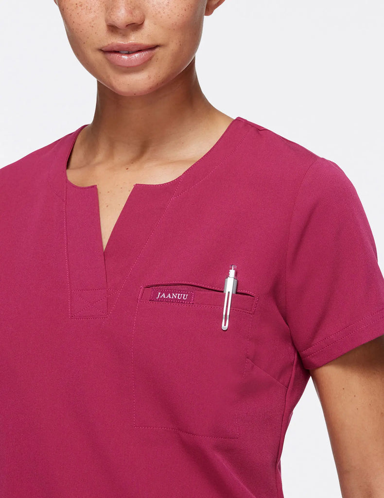 Jaanuu Scrubs Women's 1-Pocket Tuck-In Scrub Top Deep Fuchsia | scrub-supply.com