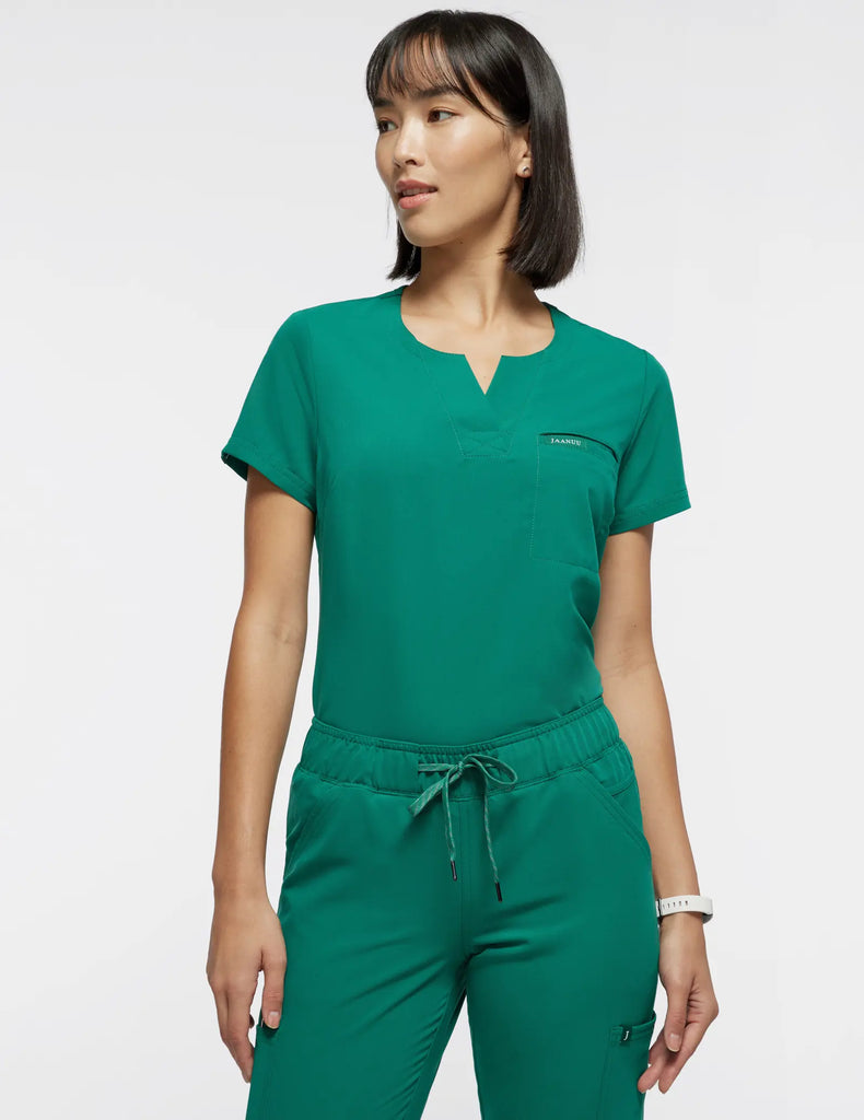 Jaanuu Scrubs Women's 1-Pocket Tuck-In Scrub Top Hunter Green | scrub-supply.com