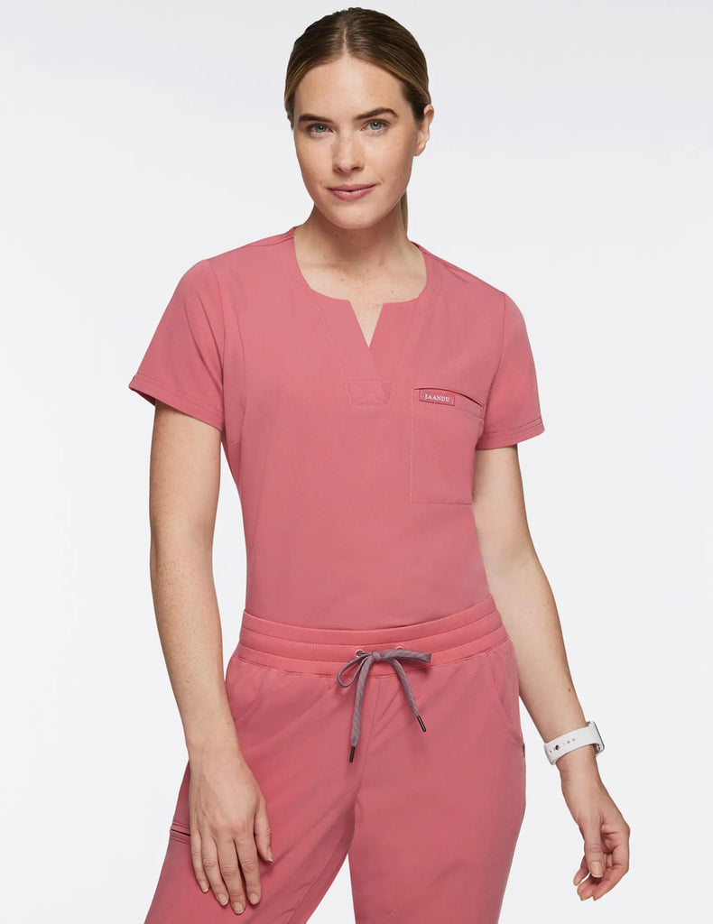 Jaanuu Scrubs Women's 1-Pocket Tuck-In Scrub Top Dusty Rose | scrub-supply.com