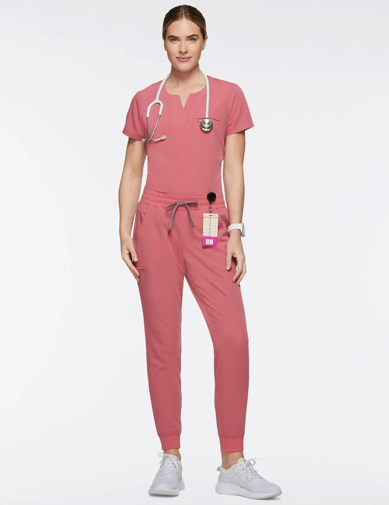 Jaanuu Scrubs Women's 1-Pocket Tuck-In Scrub Top Dusty Rose | scrub-supply.com