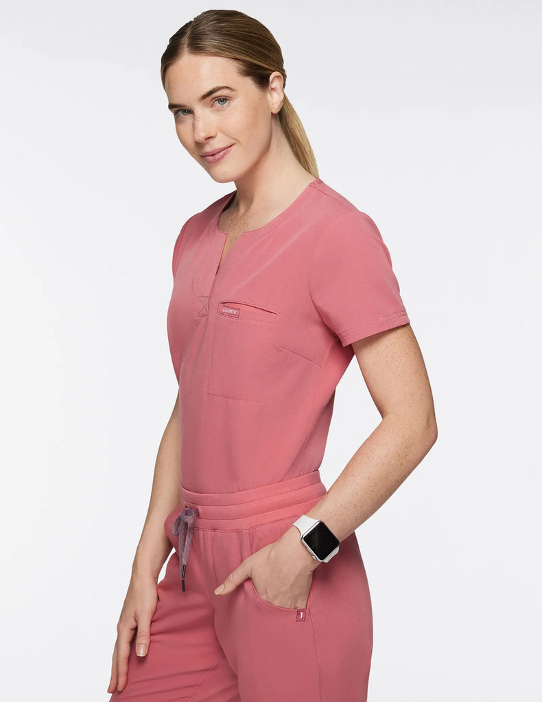 Jaanuu Scrubs Women's 1-Pocket Tuck-In Scrub Top Dusty Rose | scrub-supply.com