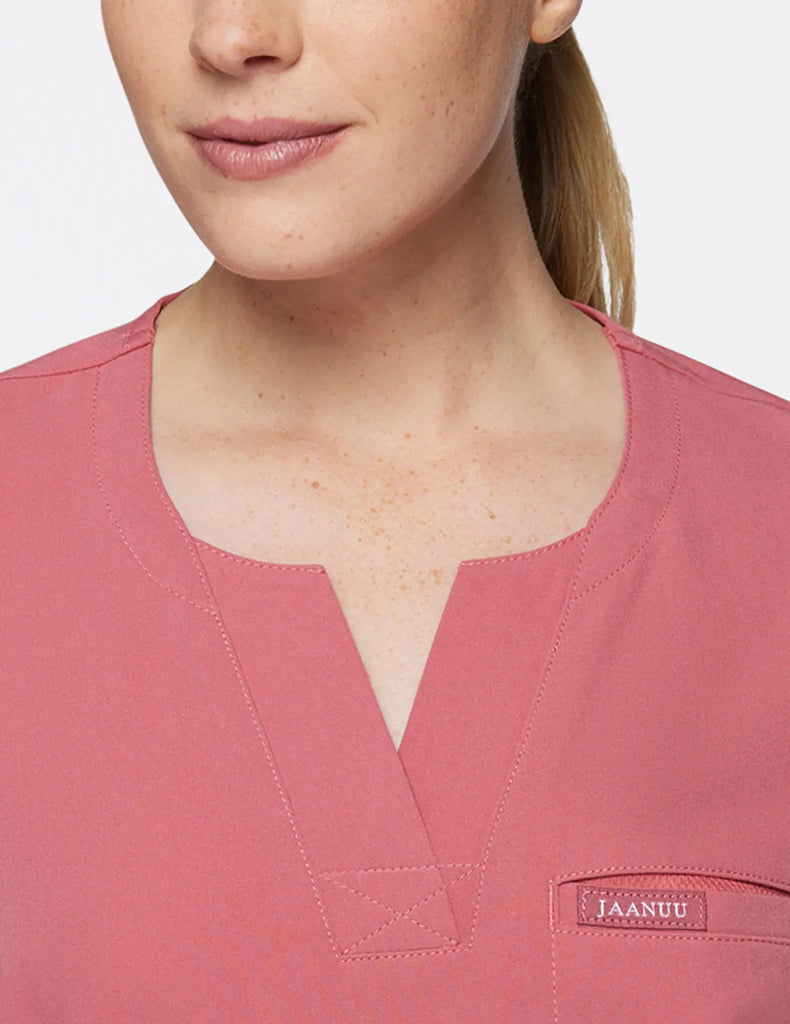 Jaanuu Scrubs Women's 1-Pocket Tuck-In Scrub Top Dusty Rose | scrub-supply.com