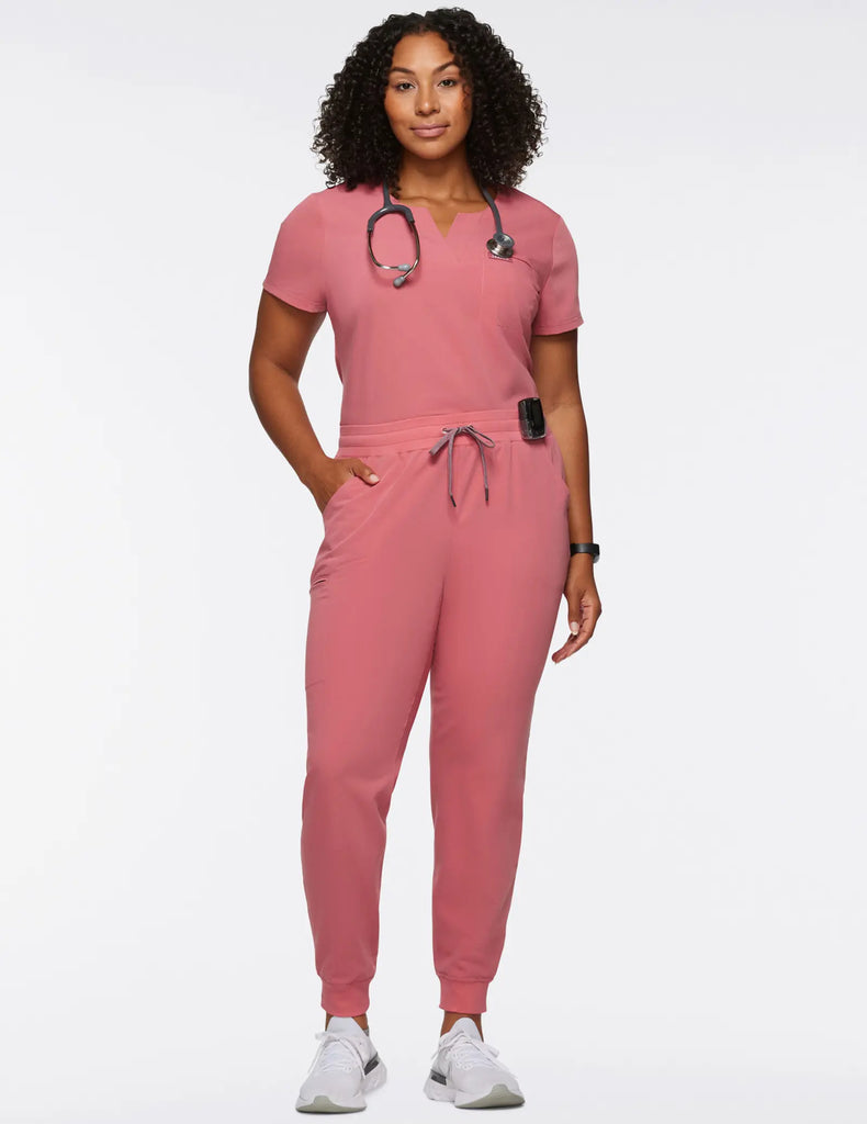 Jaanuu Scrubs Women's 1-Pocket Tuck-In Scrub Top Dusty Rose | scrub-supply.com