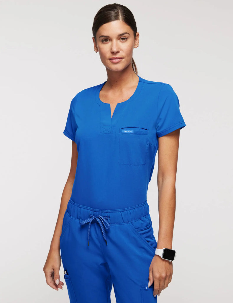 Jaanuu Scrubs Women's 1-Pocket Tuck-In Scrub Top Royal Blue | scrub-supply.com