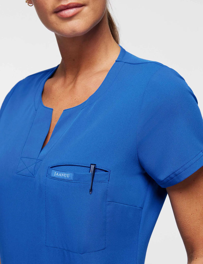 Jaanuu Scrubs Women's 1-Pocket Tuck-In Scrub Top Royal Blue | scrub-supply.com