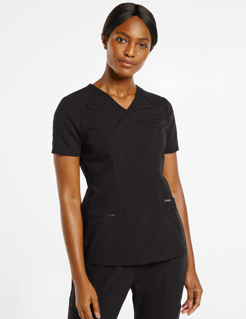 Jaanuu Scrubs Women's 4-Pocket D-Ring Top Black | scrub-supply.com