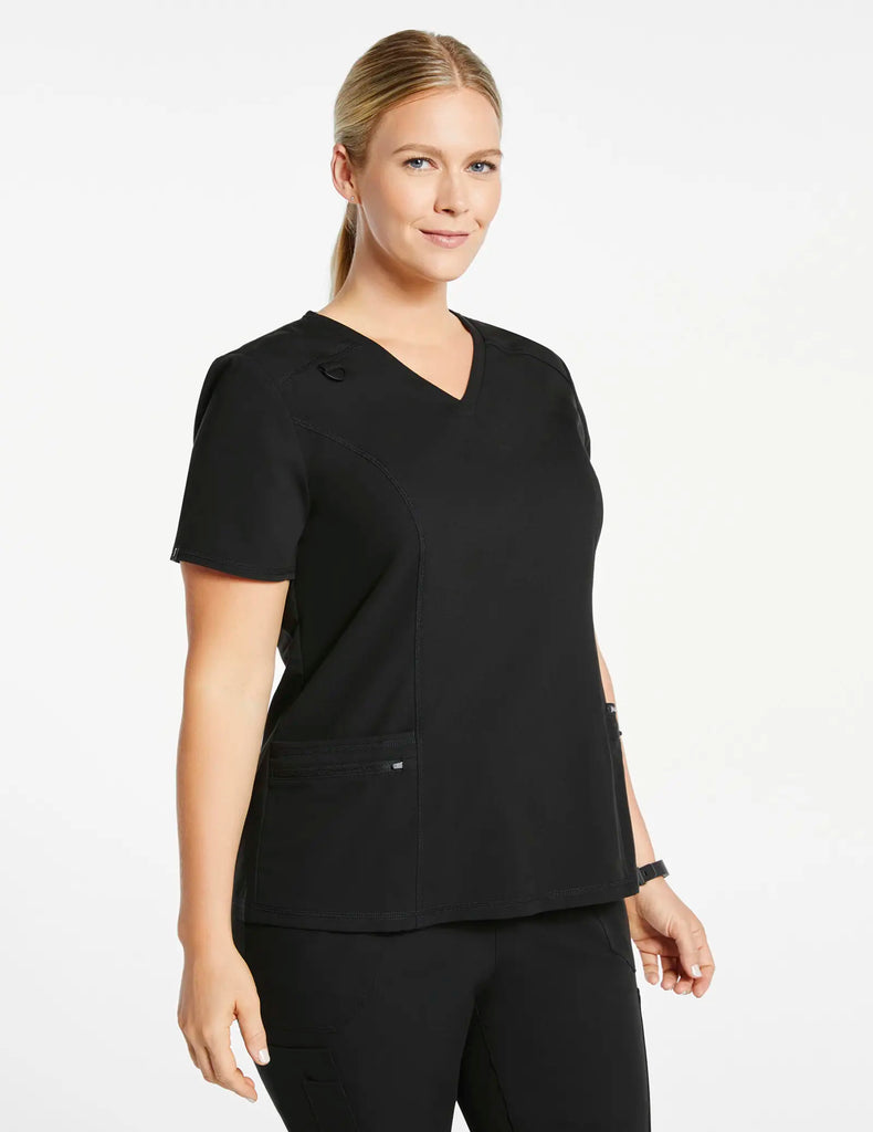 Jaanuu Scrubs Women's 4-Pocket D-Ring Top Black | scrub-supply.com