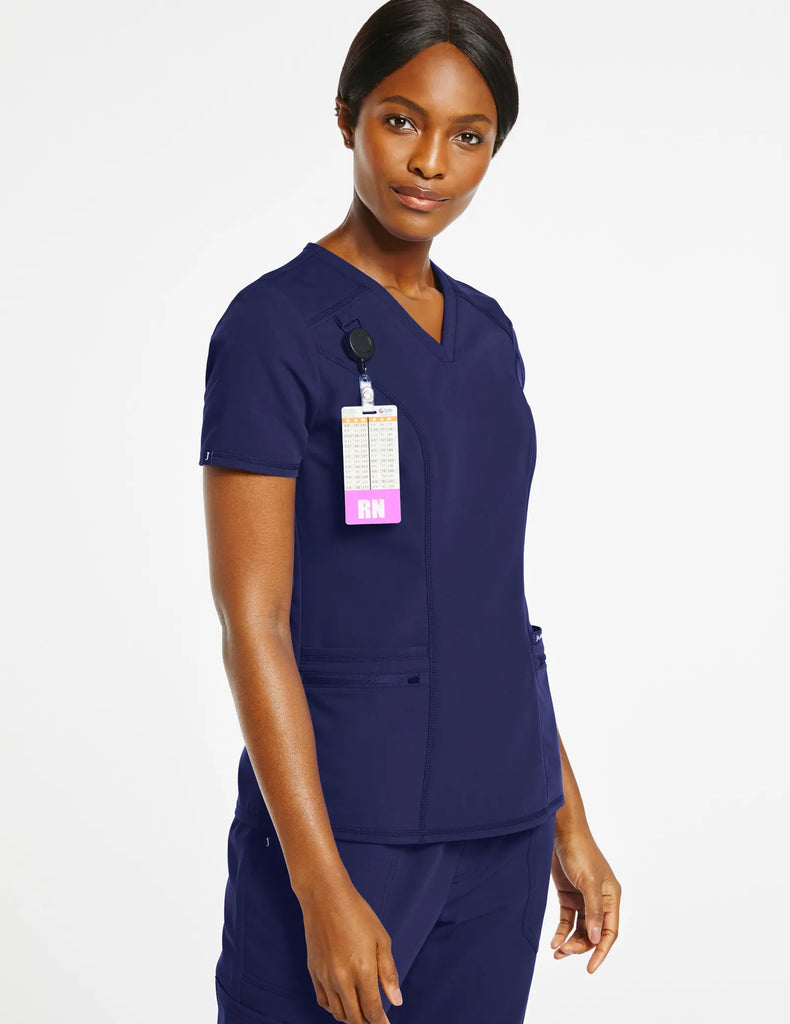 Jaanuu Scrubs Women's 4-Pocket D-Ring Top Navy | scrub-supply.com